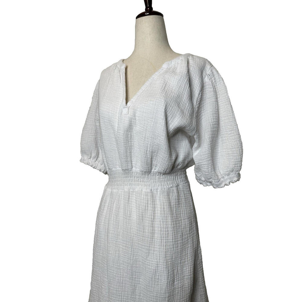 Joie V Neck Puff Sleeve Midi Dress Gauzy White Bohemian Peasant - Picture 2 of 7